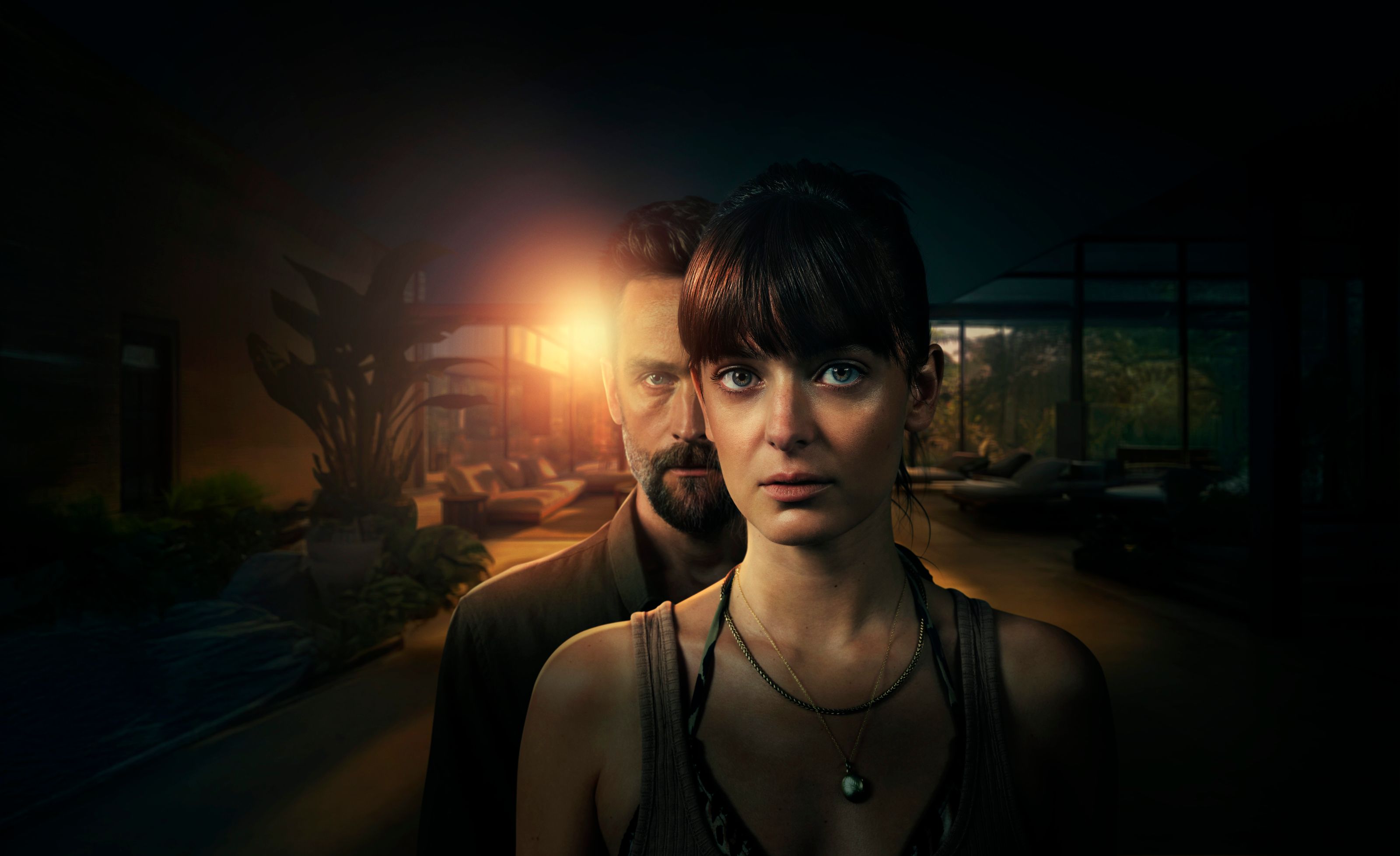Key art for The Ex-Wife season 2, with an image of Tom behind Celine Buckens